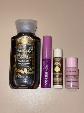 Bath & Body Works Shower Gel + Revlon Mascara + SunBum Lip Balm + Sample Toner